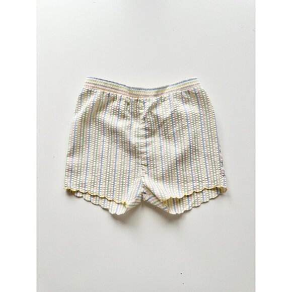 Vintage Girls' Pastel Striped Cotton Seersucker Scalloped Shorts, Size S (6-7) - Picture 1 of 10